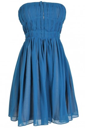 Pleated Strapless Hook and Eye Designer Dress by Minuet in Teal